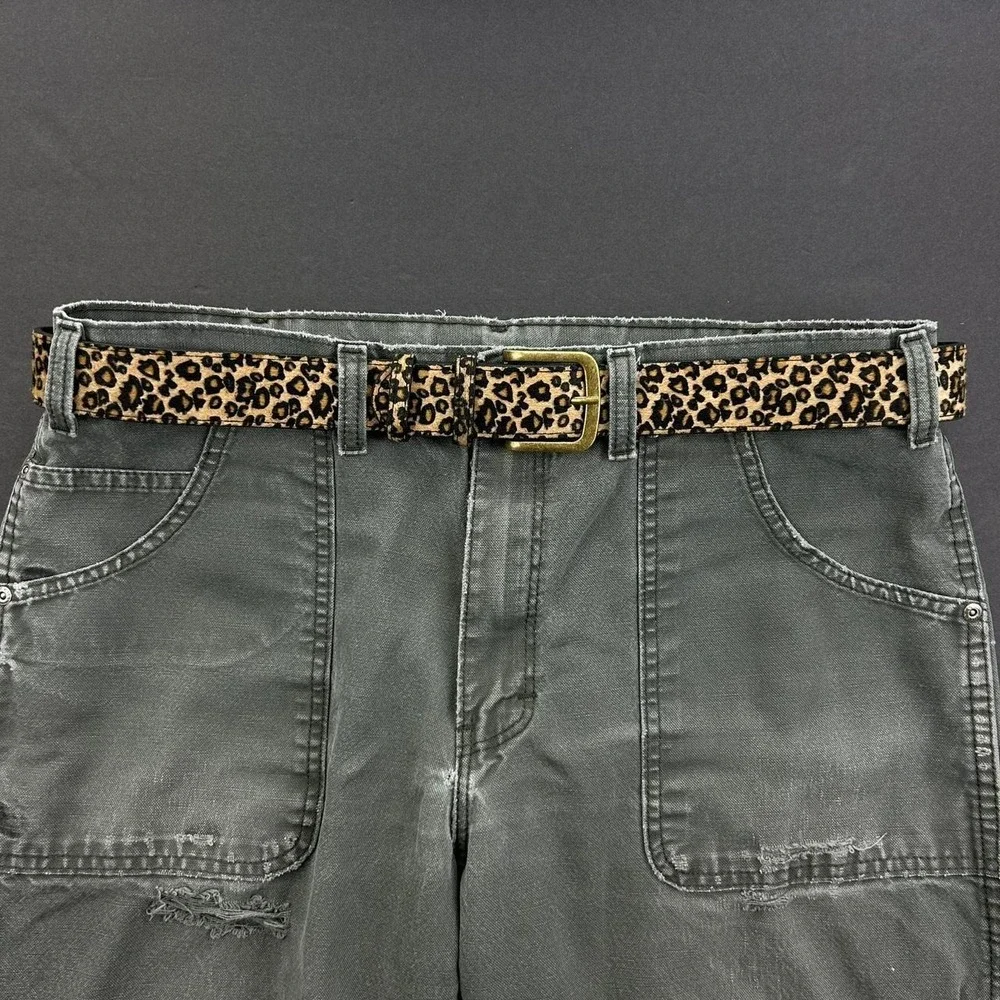 Vintage style cheetah leopard print fur belt american western boho black and tan